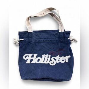 Hollister Dark Blue Canvas Tote with Cream Straps